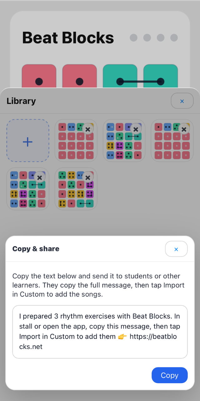 Beat Blocks copy and share rhythm exercises screen
